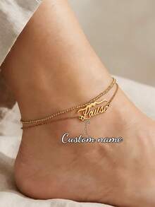 Vòng chân khắc tên hình bướm bằng thép không gỉ theo yêu cầu, vòng chân hình trái tim khắc chữ Ả Rập cá nhân hóa. - Kiểu nhiều lớp 2 - Xem 7