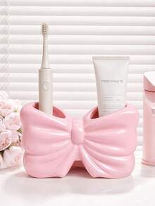 1 Set Bow Toothbrush Holder And Toothpaste Storage Rack, Bathroom Countertop Organizer - Multicolor - View 1