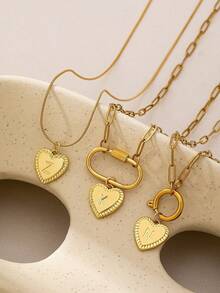 1件18K镀金不锈钢字母项链，带登山扣吊坠，字母爱心吊坠项链，DIY字母饰品，送给她的礼物 - 金色 - 查看 12