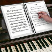 1个A4螺旋装订钢琴乐谱文件夹 | 扁平设计，专业乐谱收纳，适用于合唱团、乐队、音乐家、艺术家、表演者、独奏会、课堂、练习 - 黑色，坚固的螺旋装订，耐用材质，兼容三角钢琴/键盘，可容纳10页/20张乐谱，小型音乐家乐谱文件夹，耐用A4乐谱夹，乐谱文件 - 黑色 - 查看 6