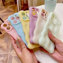 Solid Color Novelty 1pc Candy Color 3D Wavy Textured Shockproof Phone Case Compatible With IPhone 17/17 Pro/17 Pro Max/AIR/16/16 Pro/16 Plus/16 Pro Max/15/15 Plus/15 Pro/15 Pro Max/14/14 Pro/14 Plus/14 Pro Max/13/13 Pro/13 Pro Max/12/12 Pro/12 Pro Max/11/11 PM, Macaron Soft Shell Spring Gift - Yellow - View 4
