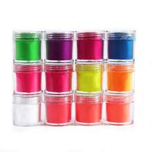 Set de 12 piezas de polvo de uñas fluorescente neón, esmalte de uñas degradado arcoíris, brillo, decoración de arte de uñas DIY para primavera/verano - Multicolor - Ver 8