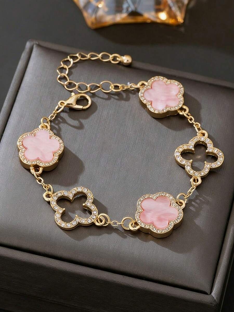 1pc Luxury Minimalist Pink Hollow Design Bracelet, Suitable For Women's Daily Wear And Gift - Multicolor - View 1