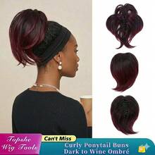 Bendable Metals Messy Bun Hair Piece Wavy Curly Fake Hairpieces Claw Clip Short Ponytail Hair Extensions - Nhiều màu - Xem 3