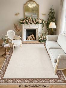 1pc Vintage Pattern Framed Area Rug, Soft Plush Material, Easy Clean, Anti-Slip Bottom, Suitable For Living Room, Bedroom, Bathroom, Kitchen, Dining Room, Office, Holiday Celebration - White - View 17