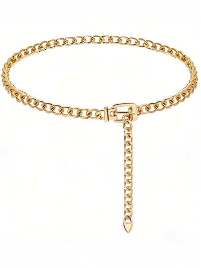 1pc Gold Metal Chain Belt, Fashion Women Waist Chain Jewelry Accessory For Parties Summer, School Fall, Autumn, Halloween