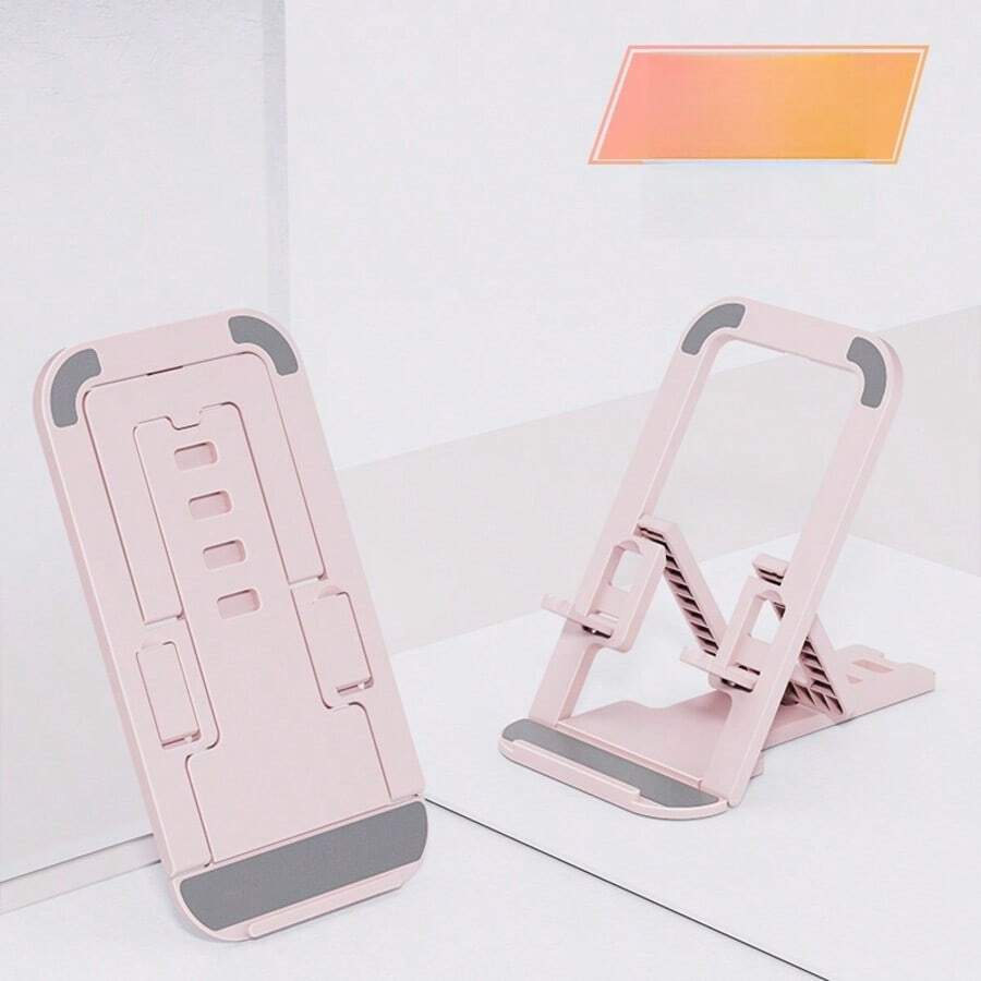 1 pieza Soporte de escritorio plegable y portátil, soporte para teléfono/tableta cómodo para viajes, dormitorio, ver videos - Multicolor (rosa) - Ver 1