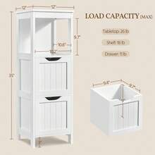Bathroom Floor Cabinet Wooden Storage Cabinet with 2 Drawers Multifunctional Side Organizer Rack Stand Table White - Blanco - Ver 4