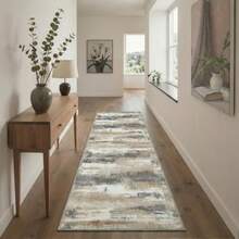 2x6 Runner Rugs for Hallway Kitchen Laundry Room Machine Washable Non Slip Low Pile Indoor Rug Abstract Print Pattern Lightweight Carpet Runner for Bedroom Bathroom Entryway Modern Abstract Gray - Gris neutro - Ver 3