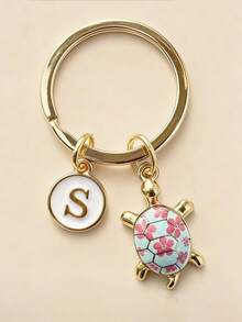 1pc Personalized Turtle Keychain, Turtle Keyring, Personalized Gift, Travel Turtle Bag Charm, Good Luck Charm Mom Gift, Turtle Lover Gift Idea, Optional Letters - Turtle Blue - View 2