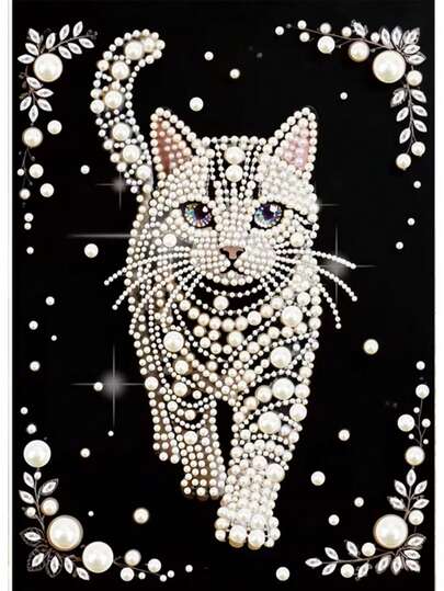 Tranh đính đá ngọc trai 2D in phẳng cao cấp mới, hình mèo dễ thương, tự làm tranh thêu kim cương, trang trí nhà cửa, kích thước 11.8x15.7 inch, bộ dụng cụ khảm, quà tặng cho bạn bè và gia đình, không khung.
