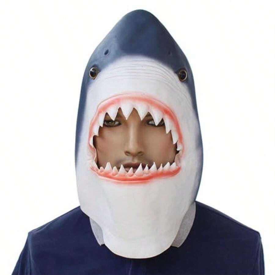 Latex Shark Mask Halloween Novelty Fish Head Cover Festival Party Costume Performer Prop Animal Head Mask Shark Head - 如圖所示 - 查看 1