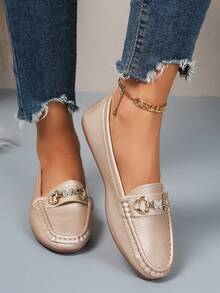 2025 Women's Spring New Arrival Gold Chain Elegant Slip-On Loafers - Apricot - View 2
