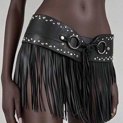 Thắt lưng bản rộng kiểu cao bồi miền Tây Y2K bằng da PU đính đinh tán, dây thắt lưng gợi cảm phong cách hip hop đường phố, thắt lưng thời trang đa năng xuyên biên giới mang hơi hướng retro.