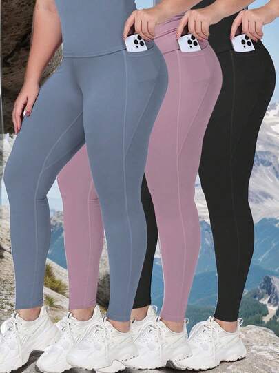 Conjunto de 3 piezas de leggins con bolsillos para entrenamiento de verano para mujer, para actividades deportivas al aire libre