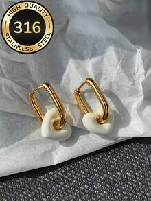 Cute Chic Heart-Shaped Hoop Earrings - 316 Stainless Steel Gold U-Shape Clasp Hoop Earrings For Daily Wear, Fashionable - A Jewelry Gift For Her - Heart - View 14