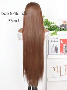 13x4 巧克力棕色直发蕾丝前假发，真人发混纺，13x4 透明蕾丝前假发，180% 密度，棕色长直发，预拔发际线（混纺假发 - 真人发和合成纤维混合）真人发混纺假发/女士真人发混纺假发/真人发混纺蕾丝前假发/无胶假发/漂白发结/预拔发/蕾丝假发/提升您的造型/增强自信/完美礼物 - S4 - 查看 3