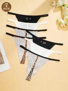 7 chiếc quần lót nữ G-string T-back cạp thấp mềm mại, không đường may, họa tiết da báo, thoáng khí, thích hợp mặc hàng ngày. - Nhiều màu - Xem 3