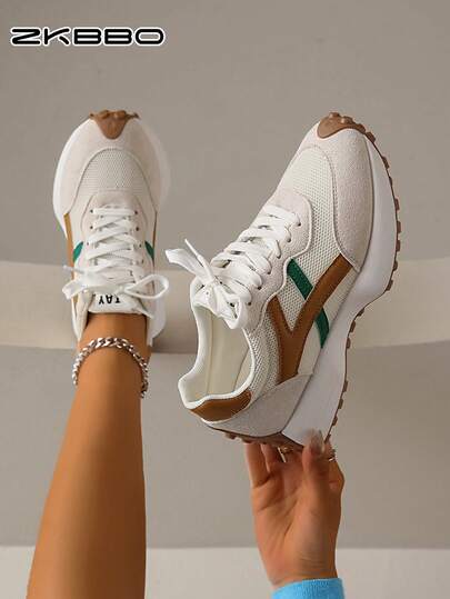 ZKBBO Zapatos deportivos casuales planos para mujer, zapatillas de deporte con cordones retro, zapatos de fitness minimalistas y ligeros para caminar, adecuados para todas las estaciones