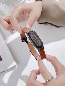 1pc Leather Magnetic Strap, Compatible With Xiaomi Mi Band 10/10NFC/9/9NFC/8/8NFC - Brown - View 2