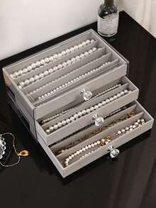1pc Multi-Functional Jewelry Box, 1/3/5 Layer Necklace Storage Box, Drawer Style Household Jewelry Organizer, Suitable For Earrings - Multicolor - View 6
