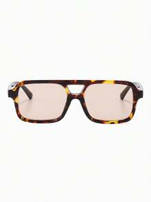 1 par de gafas de moda con montura cuadrada de té y puente doble de PC retro personalizadas para hombres - Multicolor - Ver 3