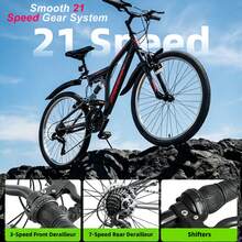 24 Inch Full Suspension Mountain Bike 2 Pack, 21 Speed Mountain Bicycle With High Carbon Steel Frame, Off Road Commuter Bike For Adults, Students, Men And Women, Ideal For Trail Riding And Urban Commuting - 黑色 - 查看 7