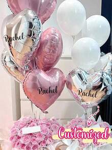 1 pieza Globo de aluminio con forma de corazón mate personalizable, se puede imprimir el nombre, globo del Día de San Valentín, globo de cumpleaños personalizado, globo personalizado - Multicolor - Ver 4