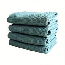 Waffle Weave Dish Towel, Plain-Colored Kitchen Cloth, Pure Cotton Thickened Cleaning Cloth, Kitchen Rag, Absorbent Square Towel, 4 Colors/Set - 淺灰色 - 查看 5