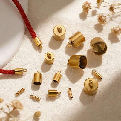 10-Piece 304 Stainless Steel 18K Gold-Plated Multi-Size Bucket Chains With Leather Cord End Caps DIY Charm Jewelry Necklace And Bracelet Making Supplies Women's Stainless Steel Jewellery Handmade Accessories