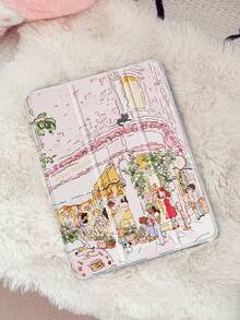 可爱插画街景平板电脑保护套，兼容 iPad Mini4/Mini5/Mini6/Mini7/Air/Air2/9.7/10.2/10.5/Air4/Air5/10.9/Pro 11 英寸/第十代/Air 11 英寸 (M2)-2024/Pro 11 英寸 (M4)-2024/Air 11 英寸 (M3) 2025/(A16) 11 英寸第十一代 2025，Galaxy Tab A8 10.5 英寸 2022。包含笔槽、三折支架、TPU 软边保护、磁吸式睡眠/唤醒功能，可爱/趣味/个性化设计。 - 彩色 - 查看 3