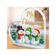 Đồ trang trí hình trái tim Giáng sinh lấp lánh chữ "Merry Christmas" bằng acrylic, biển hiệu để bàn trong suốt, món quà Giáng sinh lý tưởng cho gia đình và đồng nghiệp. - A - Xem 13