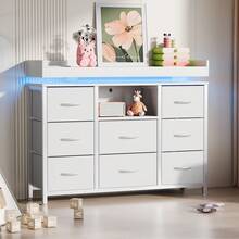 Caluself Chest Of Drawers With 8 Drawers, Side Table For The Living Room, Chest Of Drawers That Can Be Used As A Dressing Table Or Storage Furniture, Chest Of Drawers With 8 Fabric-Covered Drawers - trắng - Xem 1