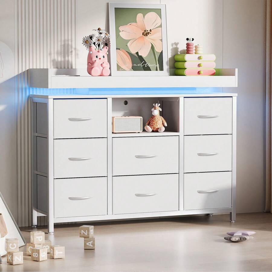 Caluself Chest Of Drawers With 8 Drawers, Side Table For The Living Room, Chest Of Drawers That Can Be Used As A Dressing Table Or Storage Furniture, Chest Of Drawers With 8 Fabric-Covered Drawers - trắng - Xem 1