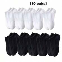 2/5/10 Pairs Women's Short Socks, White Short Socks, Black Short Socks, Invisible Socks, Cute Socks, Girls' Socks, Suitable For All Seasons Autumn Winter Spring Summer, Mesh Breathable Details, Guide Rail Breathable Hole Design, Moisture-Wicking, Soft And Smooth, Suitable For Various Holidays, Sports, Casual, Business And Other Daily Wear, Can Be Worn All Year Round, Random Color Combination. - Multicolor - View 6