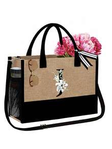 1 Conjunto Bolsa de Praia Feminina, Bolsa de Lona e Chapéu Acessórios de Praia, Letra A-Z, Adequado para Casamento, Aniversário, Férias, Ótimo Presente para Senhoras, Mães, Professoras, Amigas, Madrinhas, Estudantes, Bolsa Grande para Viagem, Fim de Semana, Presente de Aniversário Personalizado para Ela, Acompanha Lenço - Multicolorido - Visão 18