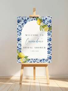 Mediterranean Lemon Theme Wedding Party Welcome Sign - Amalfi Coast Blue Tiles And Positano Style, Tuscan Italian Seaside Arch Design - Multicolor 06 - View 5