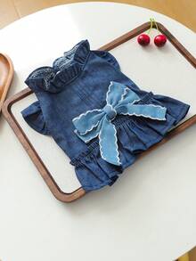 PETCIRCLE 1pc Pet Dress, Dog Skirt For Small Dogs, Casual Princess Dress With Bow Tie - Butterfly Skirt - Blue - View 6