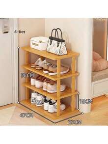 Étagère à chaussures en bambou élégante à plusieurs niveaux, finition en grain de bois naturel - gain de place, assemblage facile, convient pour le dortoir, le couloir et la cuisine - organisateur de rangement carré à la mode pour les baskets, les talons hauts et les stilettos - Multicolore - Voir 5