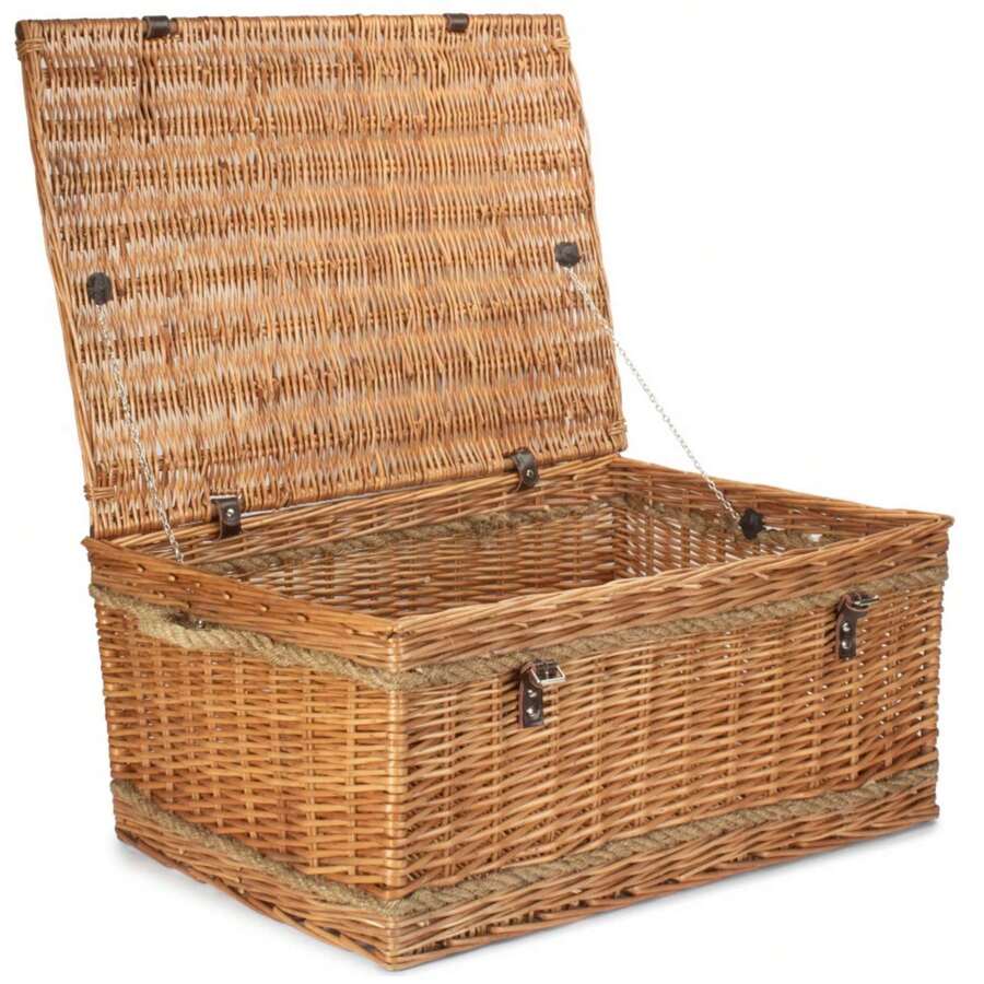 Red Hamper 72cm Double Steamed Rope Handled Wicker Trunk - Brown - View 1