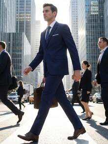 Herren 2-teiliges Anzug-Set Slim-Fit Formeller Blazer & Gestreifte Krawatte Für Geschäftstreffen Hochzeitsanlässe Tägliche Arbeit Veranstaltungen Soziale Reisen Looks - marineblau - Übersicht 6