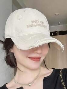 女士棒球帽，韩式宽檐，刺绣，做旧，休闲，时尚，百搭 - 破洞 - 查看 10