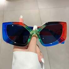 1 Piece New Women's Polygonal Fashion Glasses Colorful Design Versatile Unisex Decorative Glasses - 色彩繽紛的雙份香檳 - 查看 3