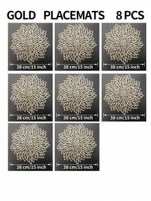 15-Inch Gold Flower Placemat, PVC Material, 3.9-Inch Hollow Flower Coaster, Washable, Easy To Clean, Wipe-Able, Non-Slip, Heat-Resistant, Suitable For Room Decor, Dining Table Decor, Home Decor, Ideal For Holidays, Parties, Birthdays, Weddings, Valentine's Day Decorations - Multicolor - View 18