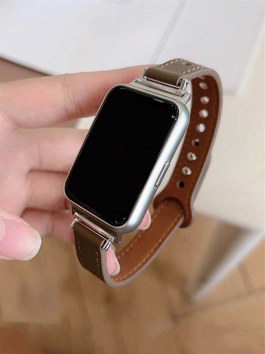1pc Women's Leather Watch Band, Compatible With Huawei Watch Fit 1/Fit 2/Fit 3/Fit 4/Fit 4 Pro Smartwatch Strap - Chocolate Brown - View 1