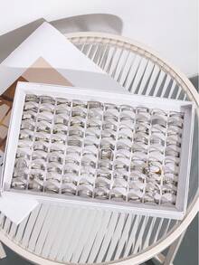 5/10/15/20/40pcs Set Silver Stainless Steel Rings, Random Styles, Minimalist Men's Rings, Shiny Versatile Hip Hop Rings, Fashion Durable Rings, Surprise Gift For Friends, Boyfriend, Classmates, Wedding - Silver - View 3