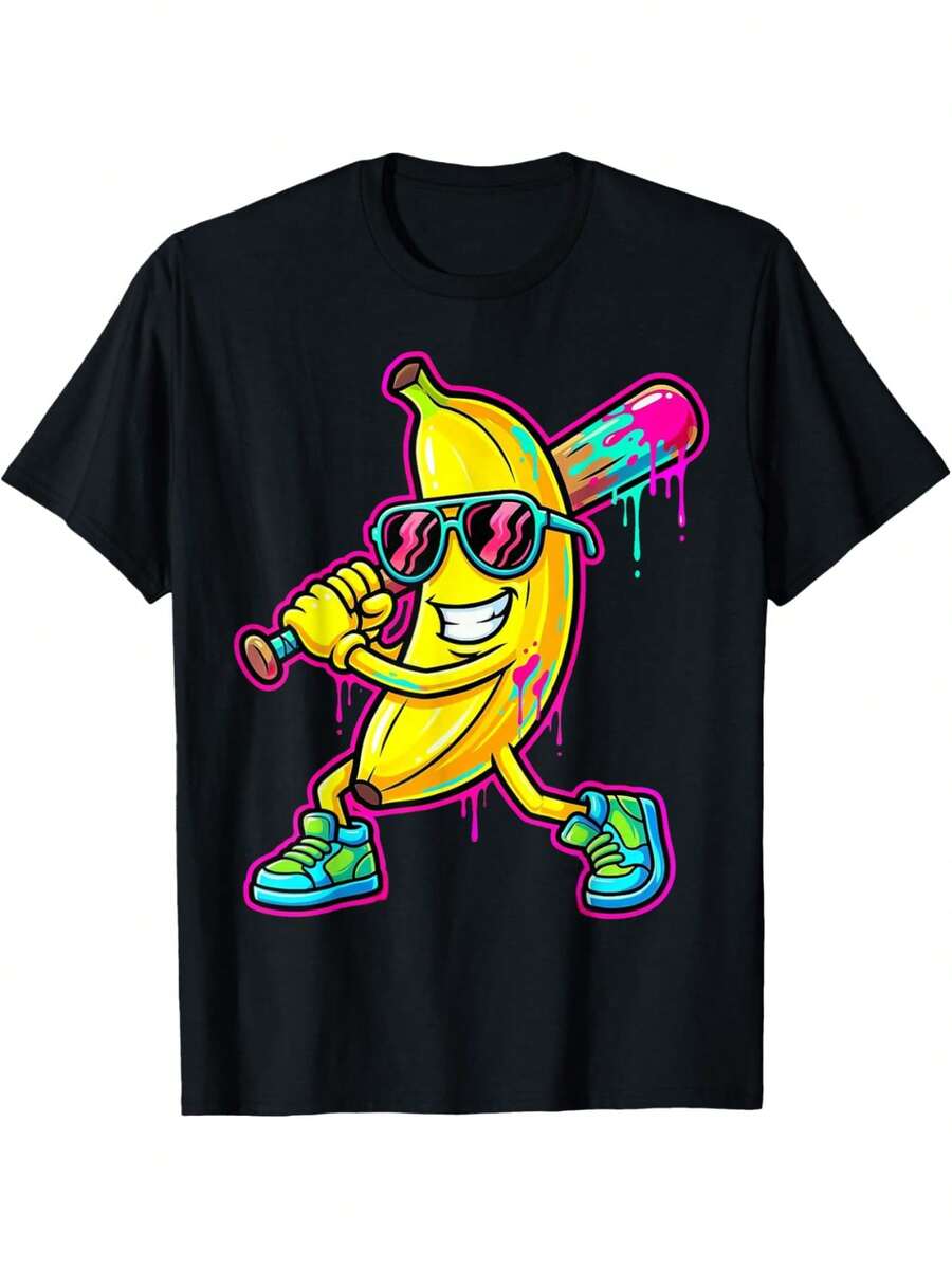 Banana Funny Baseball Drip Ice Cream Kids Youth Boys Girls T-Shirt - màu đen - Xem 1