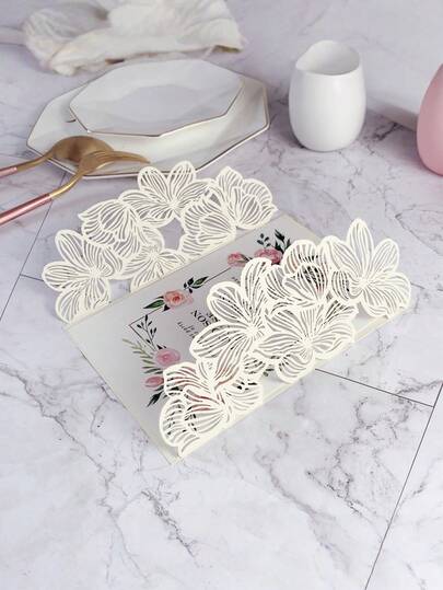 5/10pcs Hollow White Laser Cut Rose Greeting Cards, European Style Romantic Wedding Invitation Cards, Creative Laser Cut Design, American Holiday Celebration Invitation Cards