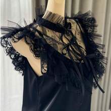 1 chiếc áo kiểu Gothic cổ ren xếp ly có thể tháo rời với thiết kế cánh đen, đa năng cho trang phục thường ngày, cosplay, tiệc tùng. - màu đen - Xem 4