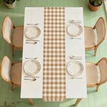 1pc Bohemian Minimalist Caramel Brown Plaid Pattern Polyester Rectangular Table Runner, Single-Sided Printing, Suitable For Home Kitchen Dining Room Indoor/Outdoor Decor, Great For Holiday Gatherings And Celebrations - Multicolor - View 9